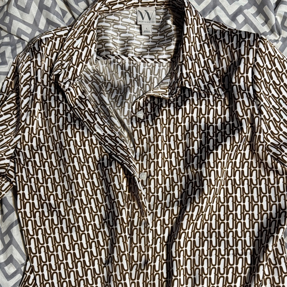 Women's Geometric Print Blouse - Brown